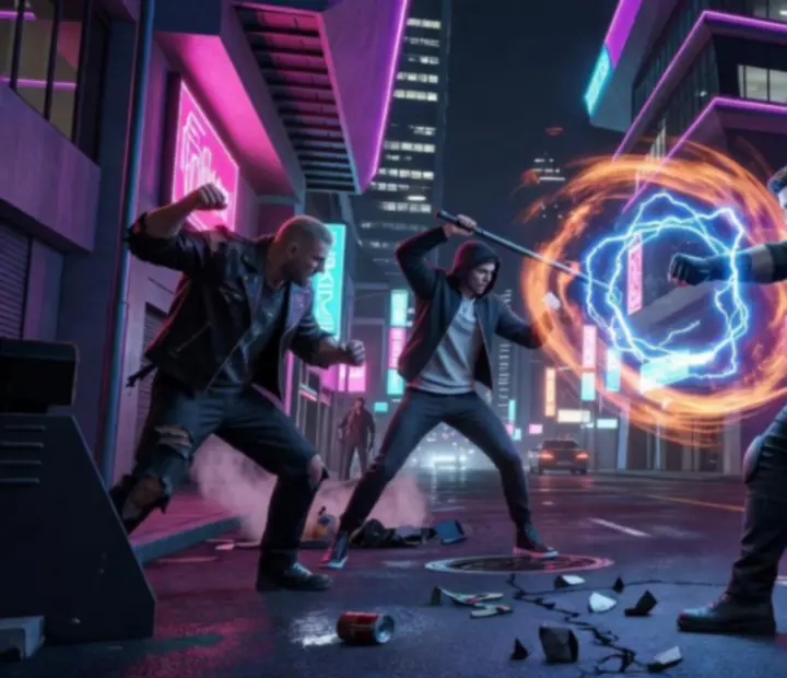 Rope Hero unleashing a combo in Vice Town during the combat overhaul update