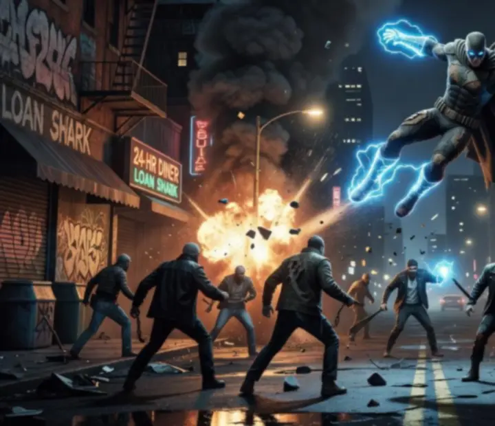Explosive Rope Hero combat sequence amidst neon-lit Vice Town streets