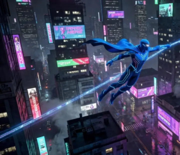 Rope Hero swinging dynamically between skyscrapers in Vice Town